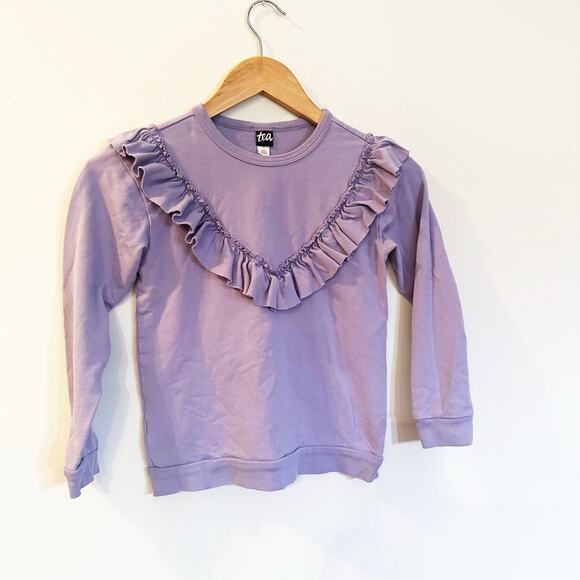 Tea Collection Ruffle Front Sweatshirt sz 7 Purple Long Sleeve Sweatshirt - Picture 3 of 7